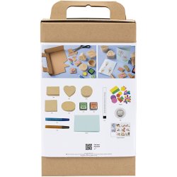 DIY Kit Stempeltryk, Dekorerede &aelig;sker og kort, beige, mellem gr&oslash;n, mint, klar r&oslash;d, 1 pk.