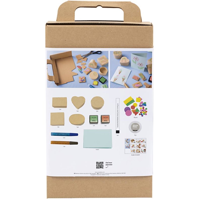 DIY Kit Stempeltryk, Dekorerede &aelig;sker og kort, beige, mellem gr&oslash;n, mint, klar r&oslash;d, 1 pk.