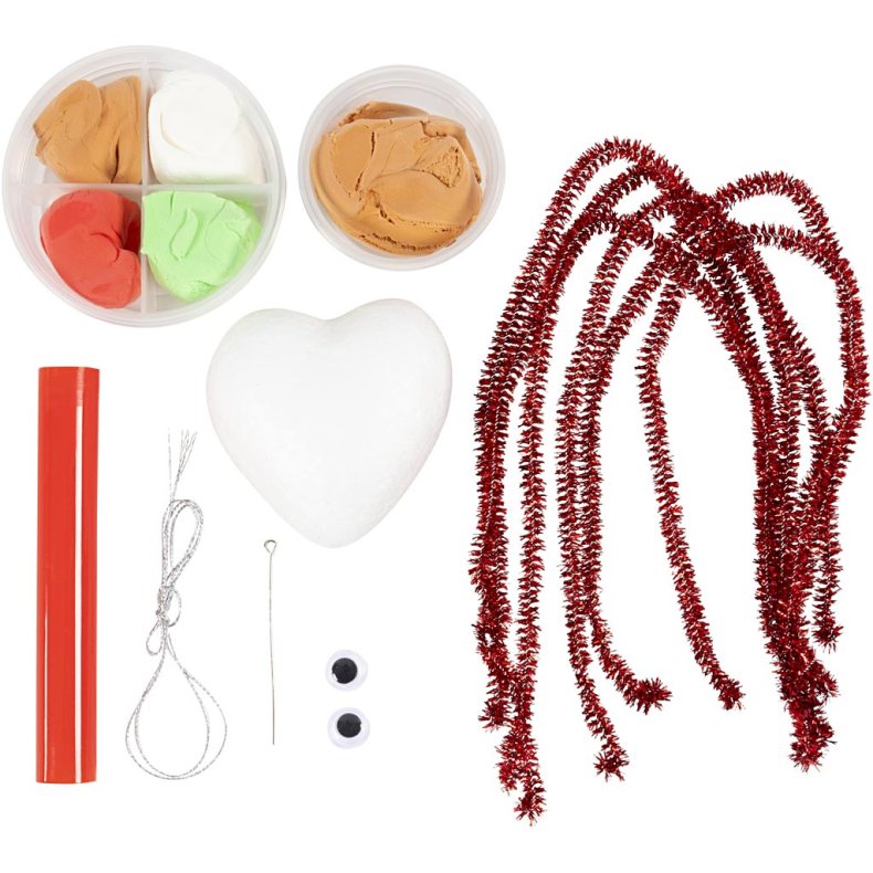 Mini DIY Kit Modellering, Hjerteformet julefigur, ass. farver, 1 pk.