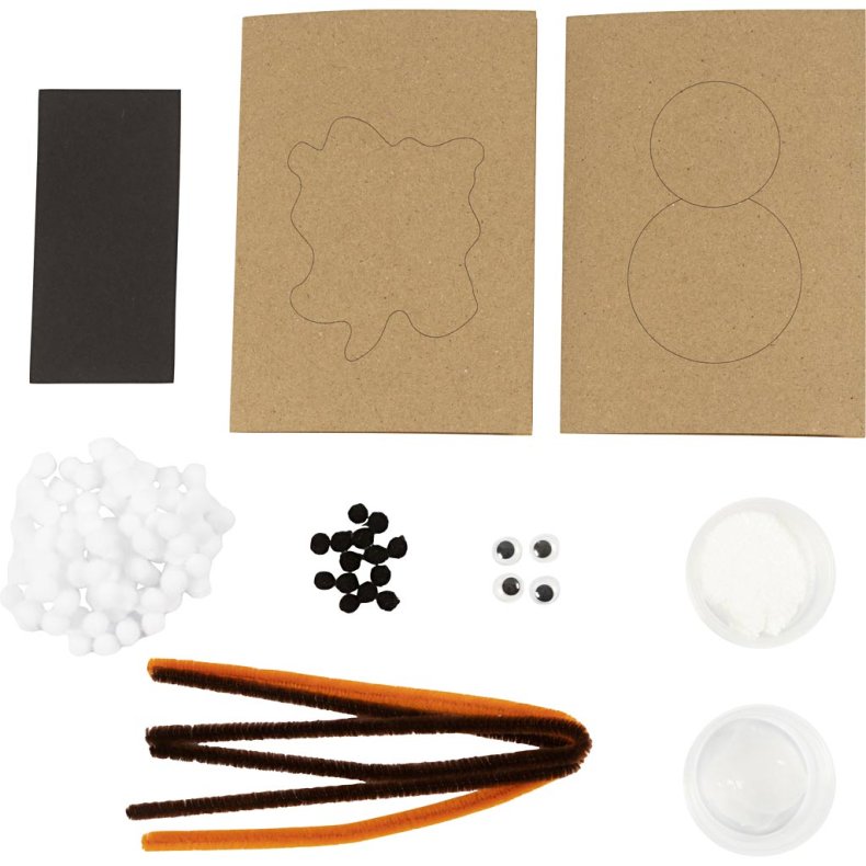 Mini DIY Kit Dekoration, Julekort med snem&aelig;nd, sort, brun, mellem orange, hvid, 1 pk.