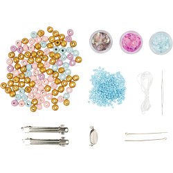 Mini DIY Kit Smykker, Halsk&aelig;de, armb&aring;nd, sp&aelig;nder, broche, bl&aring;, lys bl&aring;, pastelpink, 1 pk.