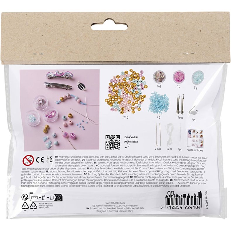 Mini DIY Kit Smykker, Halsk&aelig;de, armb&aring;nd, sp&aelig;nder, broche, bl&aring;, lys bl&aring;, pastelpink, 1 pk.