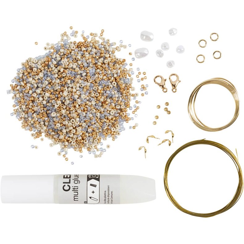 Mini DIY Kit Smykker, Halsk&aelig;de med wirevedh&aelig;ng, forgyldt, 1 pk.