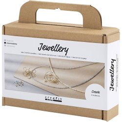 Mini DIY Kit Smykker, Halsk&aelig;de med wirevedh&aelig;ng, forgyldt, 1 pk.