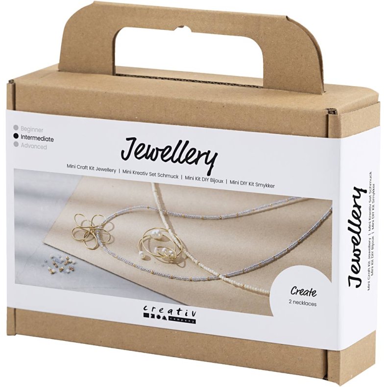 Mini DIY Kit Smykker, Halsk&aelig;de med wirevedh&aelig;ng, forgyldt, 1 pk.