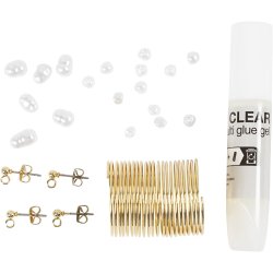 Mini DIY Kit Smykker, &Oslash;reringe med wire, forgyldt, 1 pk.