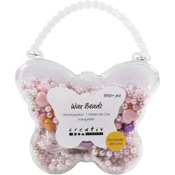Voksperler, hulstr. 1,3-2,5 mm, ca. 1800+ stk., pastelorange, soft rosa, lys lilla, perlemor, 127 g, 1 pk.