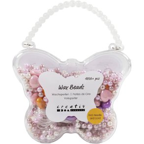 Voksperler, hulstr. 1,3-2,5 mm, ca. 1800+ stk., pastelorange, soft rosa, lys lilla, perlemor, 127 g, 1 pk.