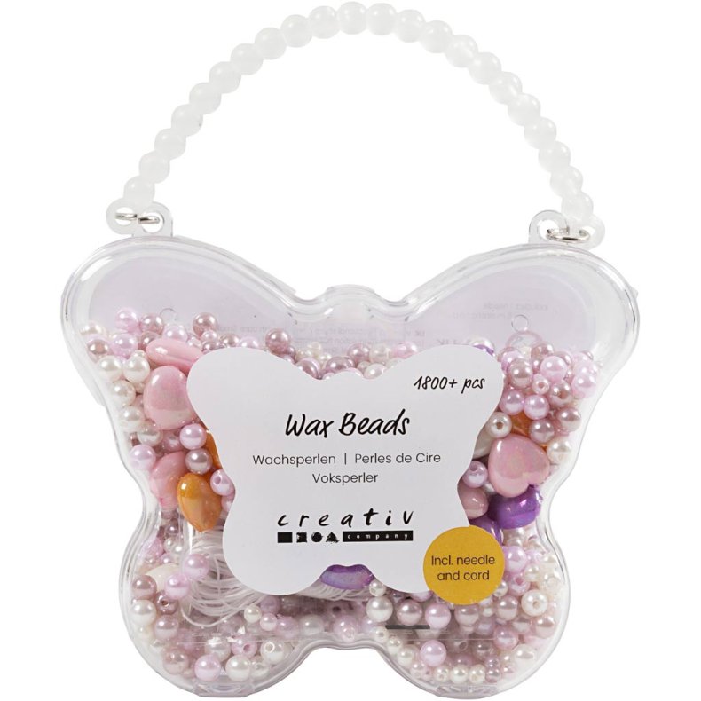 Voksperler, hulstr. 1,3-2,5 mm, ca. 1800+ stk., pastelorange, soft rosa, lys lilla, perlemor, 127 g, 1 pk.