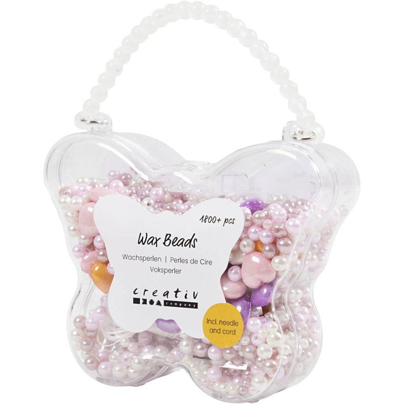 Voksperler, hulstr. 1,3-2,5 mm, ca. 1800+ stk., pastelorange, soft rosa, lys lilla, perlemor, 127 g, 1 pk.