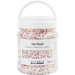 Voksperler, hulstr. 1,3-2,5 mm, ca. 5500 stk., pastelorange, soft rosa, lys lilla, perlemor, 425 g, 700 ml/ 1 ds.