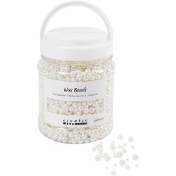 Voksperler, diam. 3-8 mm, hulstr. 1,3-2,5 mm, ca. 5000, hvid perlemor, 430 g, 700 ml/ 1 ds.
