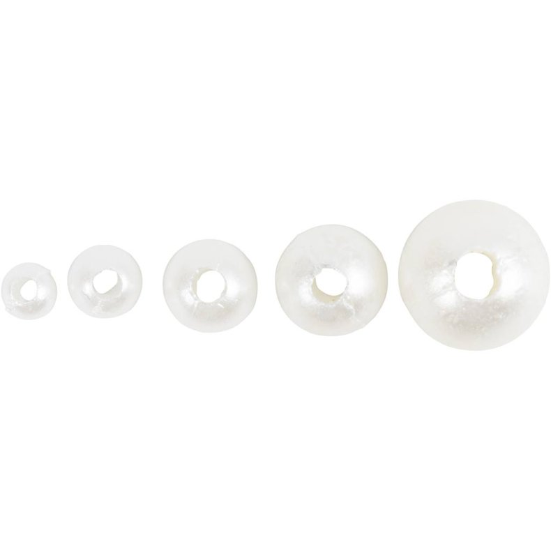 Voksperler, diam. 3-8 mm, hulstr. 1,3-2,5 mm, ca. 5000, hvid perlemor, 430 g, 700 ml/ 1 ds.
