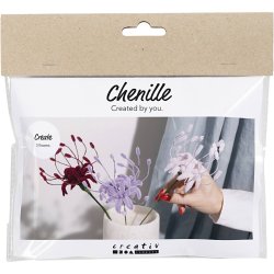Mini DIY Kit Chenilleblomster, Spider lily, soft rosa, lys lilla, m&oslash;rk r&oslash;d, 1 pk.