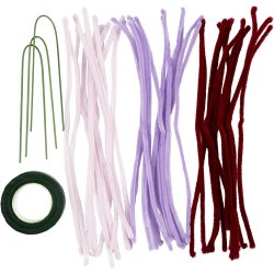 Mini DIY Kit Chenilleblomster, Spider lily, soft rosa, lys lilla, m&oslash;rk r&oslash;d, 1 pk.