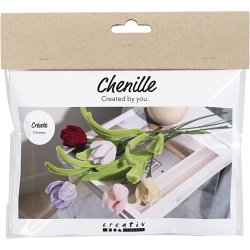 Mini DIY Kit Chenilleblomster, Tulipaner, ass. farver, 1 pk.