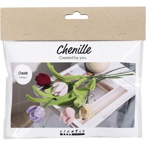 Mini DIY Kit Chenilleblomster, Tulipaner, ass. farver, 1 pk.