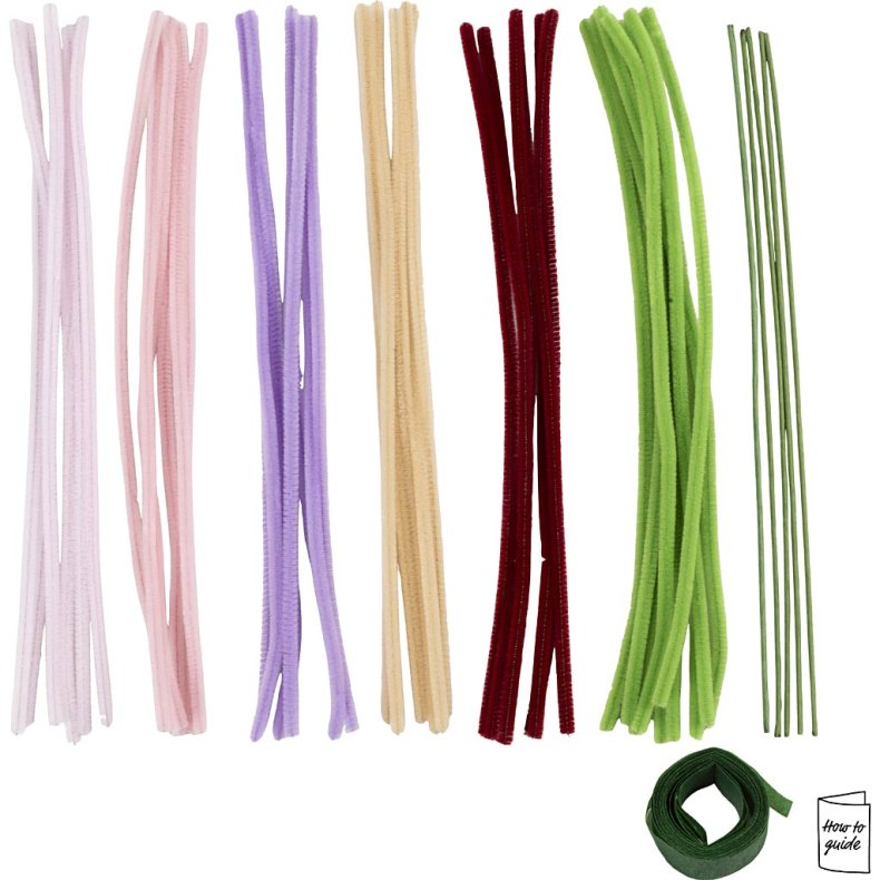 Mini DIY Kit Chenilleblomster, Tulipaner, ass. farver, 1 pk.