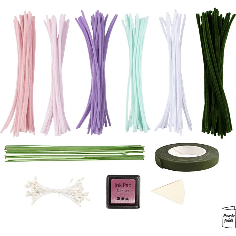 DIY Kit Chenilleblomster, Blomster, pastelfarver, 1 pk.
