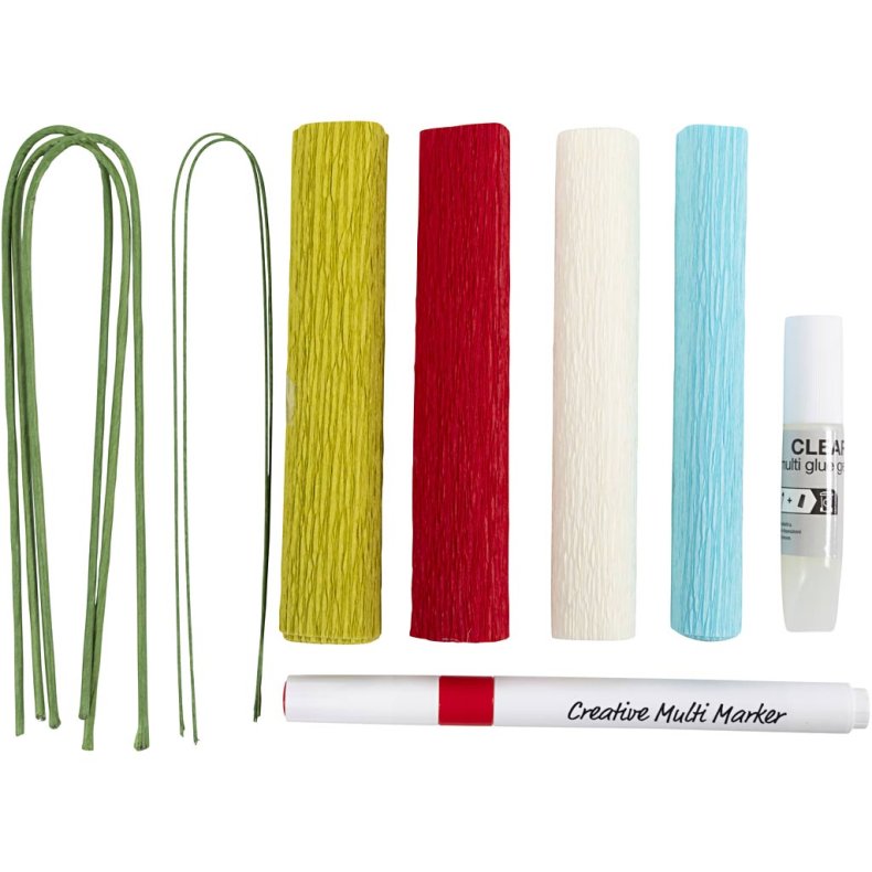 Mini DIY Kit Crepepapir, Crepeblomster, pastelfarver, 1 pk.