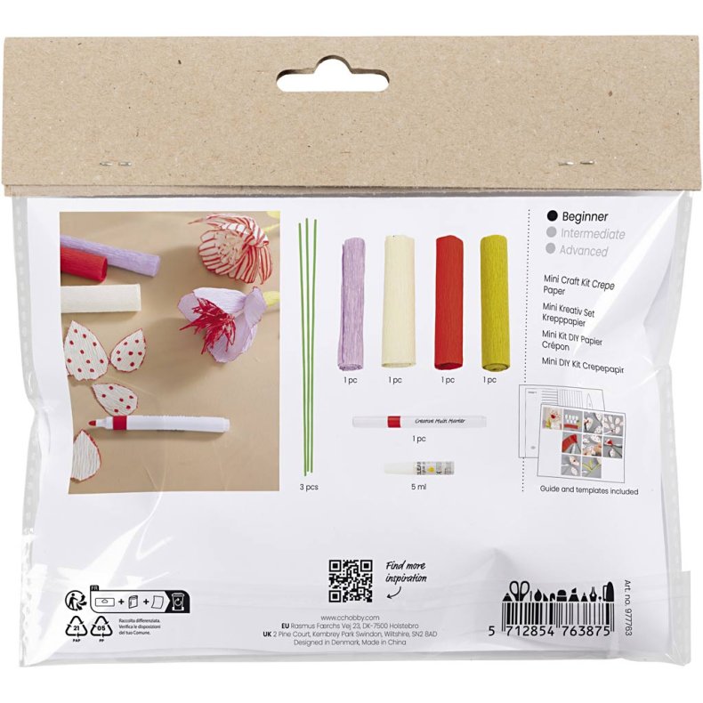 Mini DIY Kit Crepepapir, Blomster, pastelfarver, 1 pk.