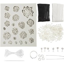 Mini DIY Kit Smykker, Roser, sort, sort/hvid, hvid, 1 pk.