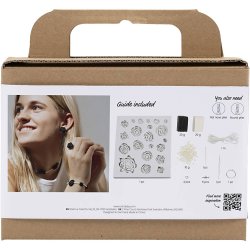 Mini DIY Kit Smykker, Roser, sort, sort/hvid, hvid, 1 pk.