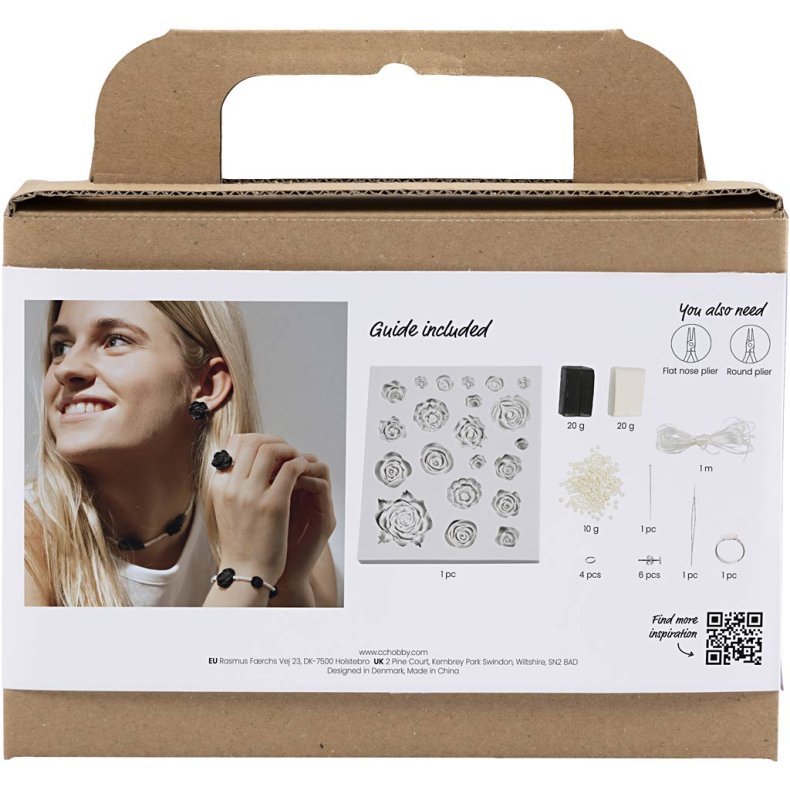 Mini DIY Kit Smykker, Roser, sort, sort/hvid, hvid, 1 pk.