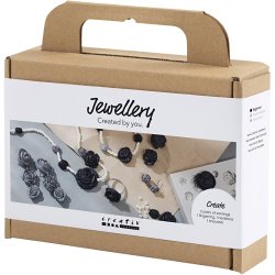 Mini DIY Kit Smykker, Roser, sort, sort/hvid, hvid, 1 pk.