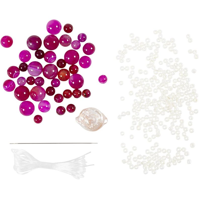 Mini DIY Kit Smykker, Halsk&aelig;de og armb&aring;nd, pink, 1 pk.