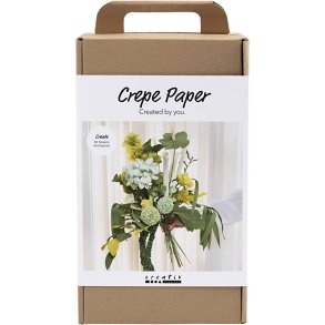 Maxi DIY Kit Crepepapir, Blomsterbuket, lys grøn, mørk grøn, pastelgrøn, hvid, 1 pk.