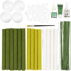 Maxi DIY Kit Crepepapir, Blomsterbuket, lys gr&oslash;n, m&oslash;rk gr&oslash;n, pastelgr&oslash;n, hvid, 1 pk.