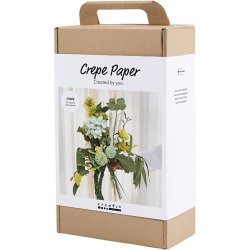 Maxi DIY Kit Crepepapir, Blomsterbuket, lys gr&oslash;n, m&oslash;rk gr&oslash;n, pastelgr&oslash;n, hvid, 1 pk.
