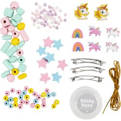 Mini DIY Kit Smykker, Halsk&aelig;de, armb&aring;nd, h&aring;rpynt, lys bl&aring;, lys r&oslash;d, gul, 1 pk.