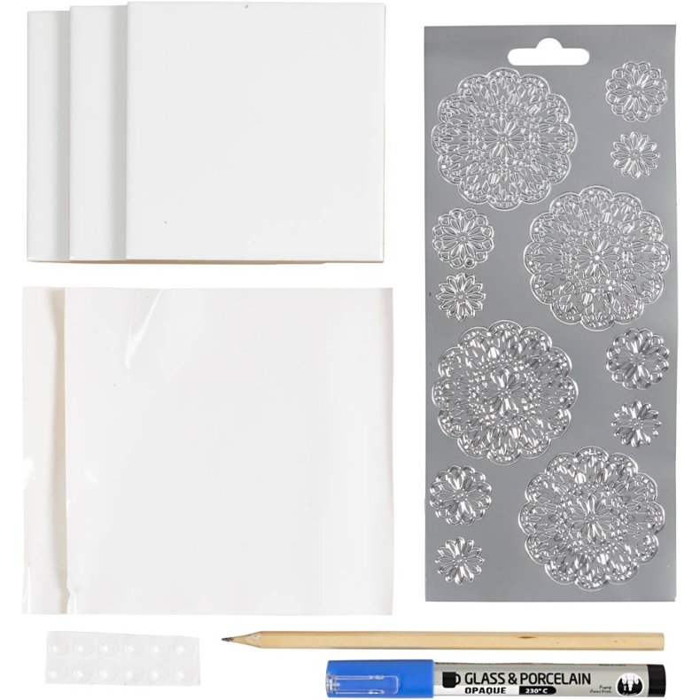 Mini DIY Kit Dekoration, Porcel&aelig;ns coasters, bl&aring;, 1 pk.