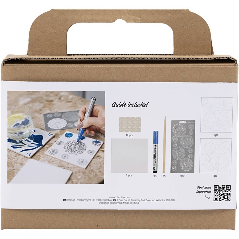 Mini DIY Kit Dekoration, Porcel&aelig;ns coasters, bl&aring;, 1 pk.