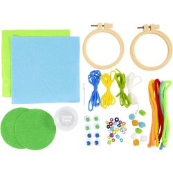 Mini DIY Kit Broderi, Ansigter, bl&aring;, gr&oslash;n, 1 pk.
