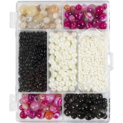 DIY Mix Smykker, Agater, str. 2,6-10 mm, hulstr. 0,8-1,8 mm, ca. 2740 stk., beige, sort, pink, hvid perlemor, 1 pk.