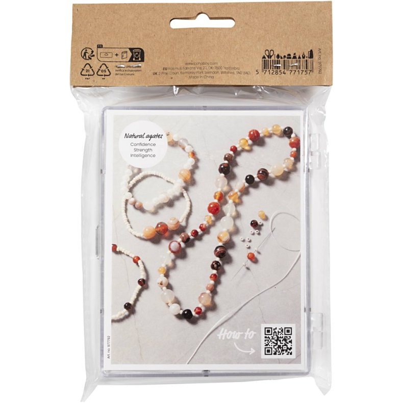 DIY Mix Smykker, Agater, str. 2,6-10 mm, hulstr. 0,8-1,8 mm, ca. 1480 stk., ass. farver, 1 pk.