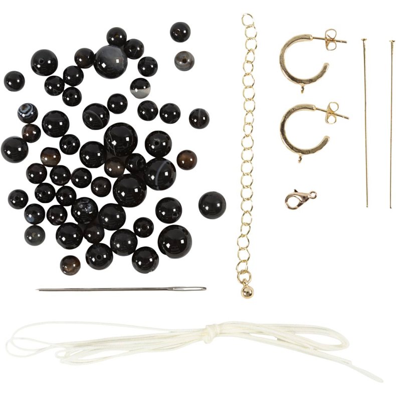 Mini DIY Kit Smykker, Halsk&aelig;de og &oslash;reringe, sort, hvid, 1 pk.
