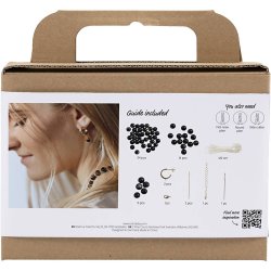 Mini DIY Kit Smykker, Halsk&aelig;de og &oslash;reringe, sort, hvid, 1 pk.