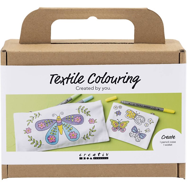 Mini DIY Kit Tekstilfarvel&aelig;gning, Sommerfugl, pastelfarver, 1 pk.