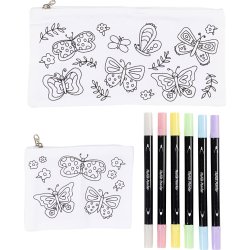 Mini DIY Kit Tekstilfarvel&aelig;gning, Sommerfugl, pastelfarver, 1 pk.