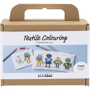 Mini DIY Kit Tekstilfarvelægning, Robot, primærfarver, 1 pk.