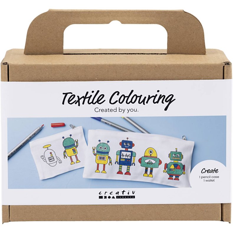 Mini DIY Kit Tekstilfarvel&aelig;gning, Robot, prim&aelig;rfarver, 1 pk.
