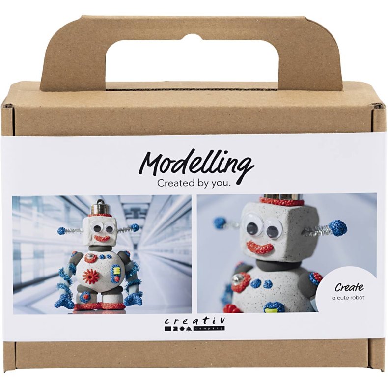 Mini DIY Kit Modellering, robot, bl&aring;, gr&aring;, r&oslash;d, 1 pk.