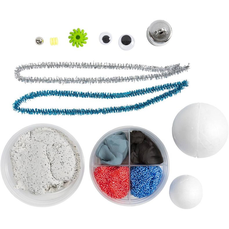 Mini DIY Kit Modellering, robot, bl&aring;, gr&aring;, r&oslash;d, 1 pk.