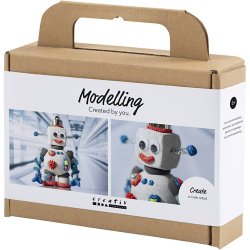 Mini DIY Kit Modellering, robot, bl&aring;, gr&aring;, r&oslash;d, 1 pk.