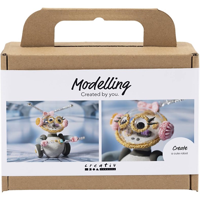 Mini DIY Kit Modellering, Robot, gr&aring;, pink, 1 pk.