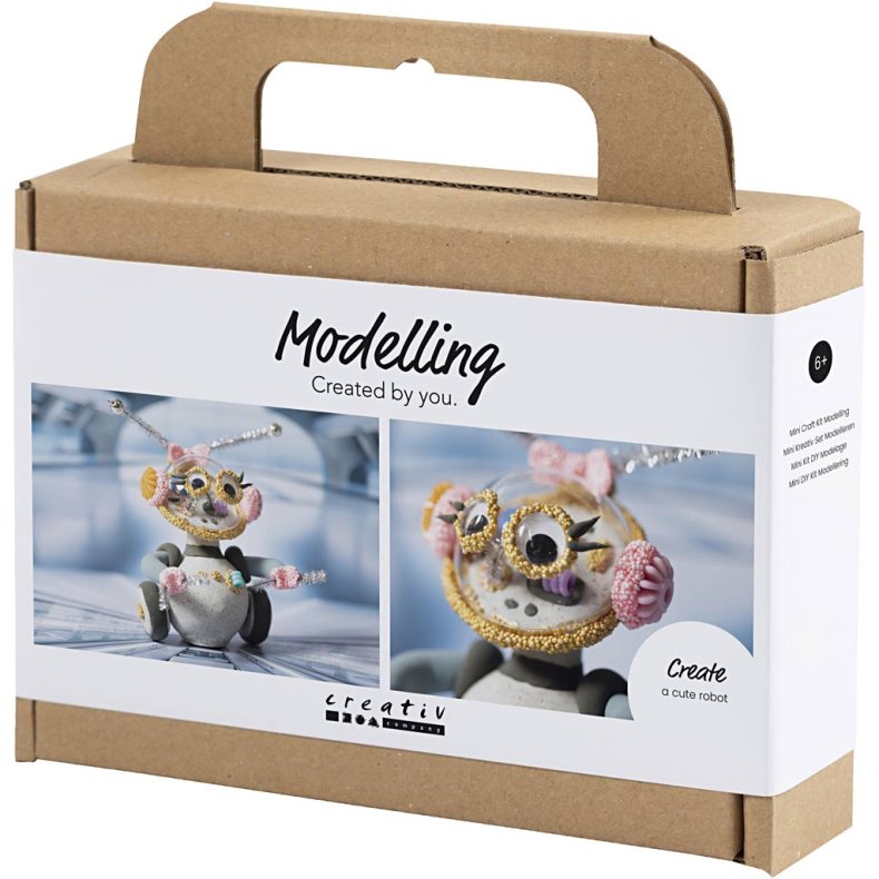 Mini DIY Kit Modellering, Robot, gr&aring;, pink, 1 pk.
